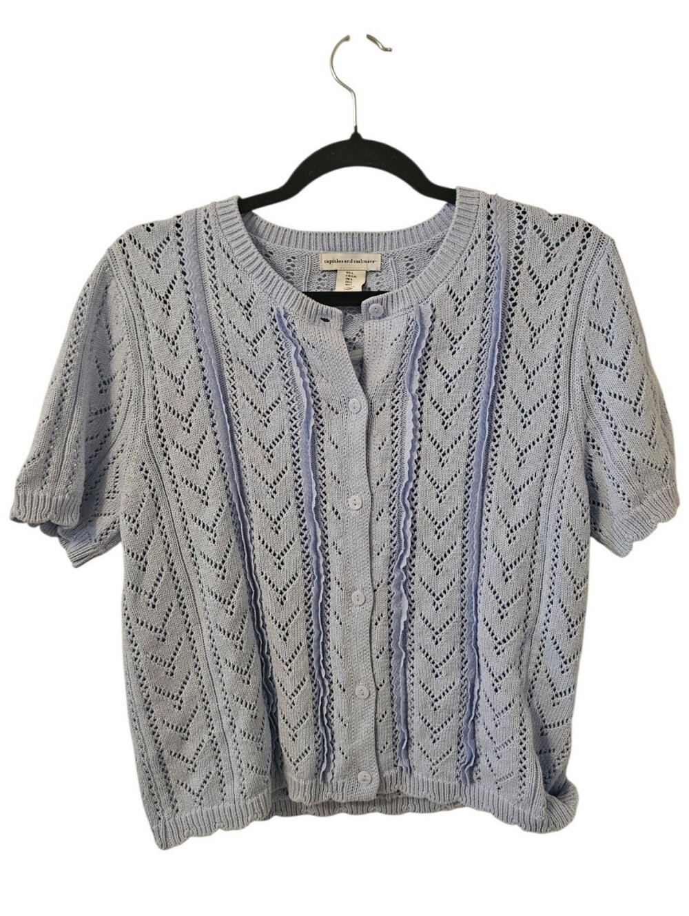 Blue Cupcakes and Cashmere Women's Cotton Button-Front Short-Sleeve Cardigan